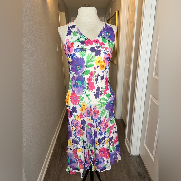 LAUREN RALPH LAUREN SILK FLORAL SLEEVELESS DRESS SIZE 2 - Picture 1 of 6